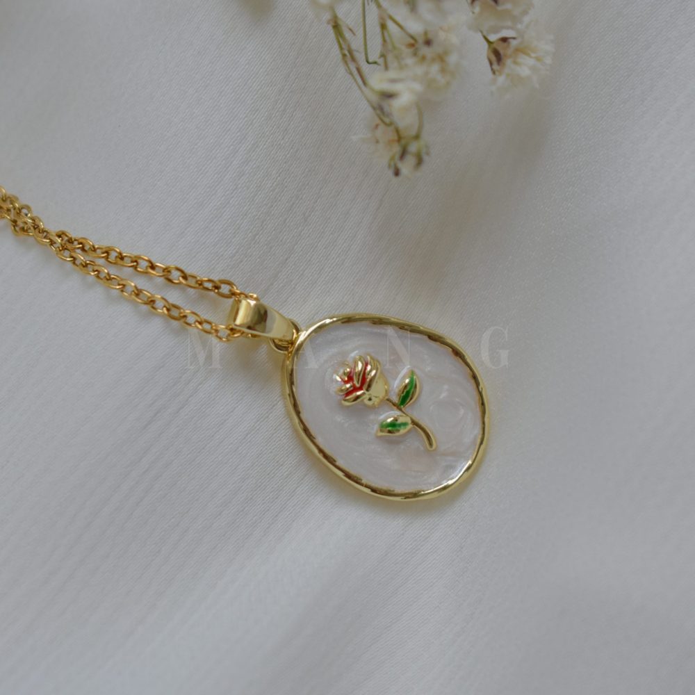 گردنبند میناکاری گل رز