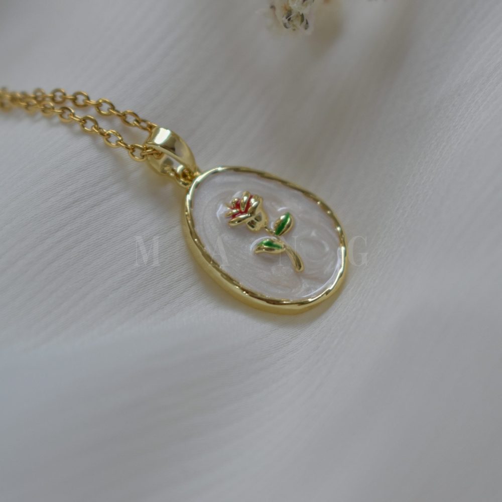 گردنبند میناکاری گل رز